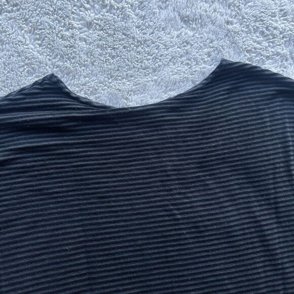 Bryn Walker Ruched Tie Side Striped Tunic Black Gray Cotton Rayon Lagenlook Boho - Picture 8 of 9